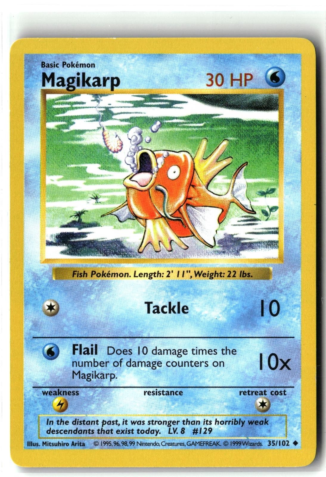 1999 Magikarp ⭐️ 35/102 Base Set Shadowless WOTC Pokemon NM Front/LP Back