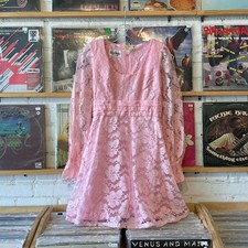 Vintage 70s Jack Bryan Pink Lace Mini Party Dress Size Small