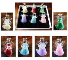 Set Of 6 Glass Angels Christmas Tree Hanging Hand Made Decorations Boxed H4.5cm 