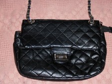 Vtg Black Quilted Cross Body Purse Hand Bag Chain Shoulder Strap Pocketbook Tote