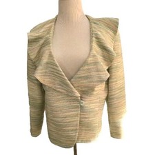 Coldwater Creek Tweed Blazer Lined Full Button Front Green Multi Color Womens L