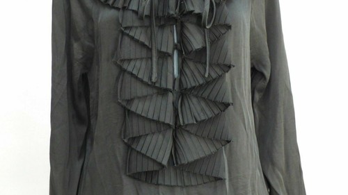 Day Birger et Mikkelsen Black Blouse Top Poet Jabot Satin Pleated Ruffle Size 10 - Picture 4 of 9