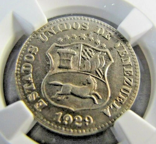 Venezuela 5 Centimos 1929 NGC MS 62. Lovely and scarce original coin.