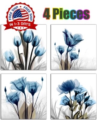 4 Cuadros Decorativos de Pared Adornos Accesorios de Casa Para El Hogar flor NEW