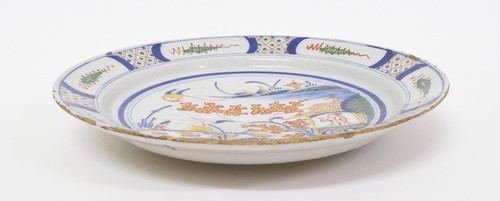 12” Antique 18thC Dutch Delft Pottery Polychrome Charger Plate - Chinoiserie - Picture 4 of 4