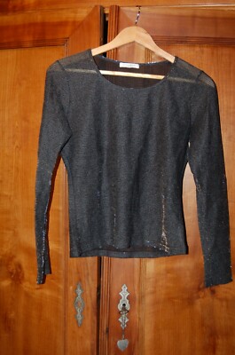 Mara Shirt - Damen Shirt, schwarz lamé silber, Gr. II gebraucht