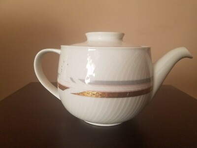 Vintage Scherzer Bavaria Germany-White Teapot with unique striped design - EUC 