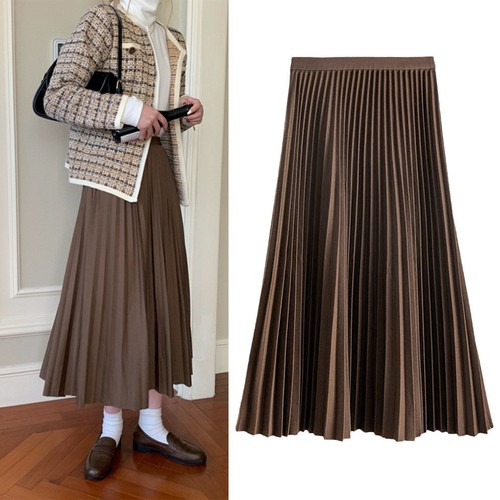 Versatile Women Maxi Skirt High Waist Pleated Skirt Elegant Women's for Work