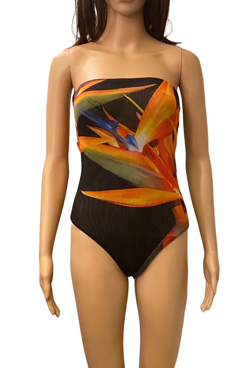 Zara Women's Strapless Mesh Printed Thong Bodysuit Tube Top