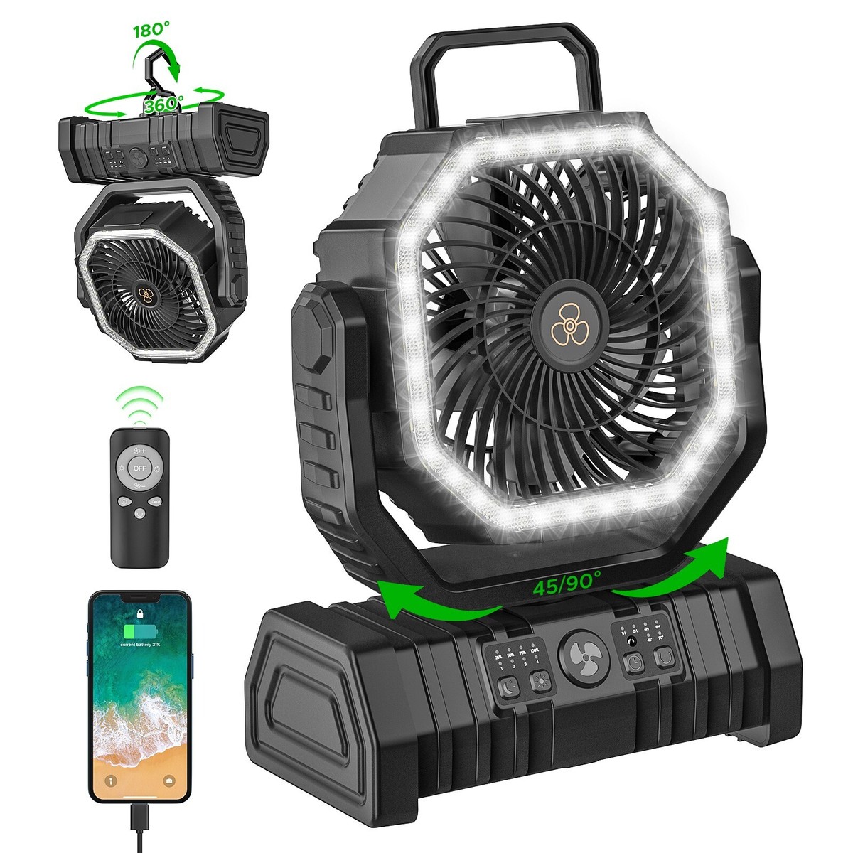 Up to 96hours Battery Portable Camping Fan with 20000mAh