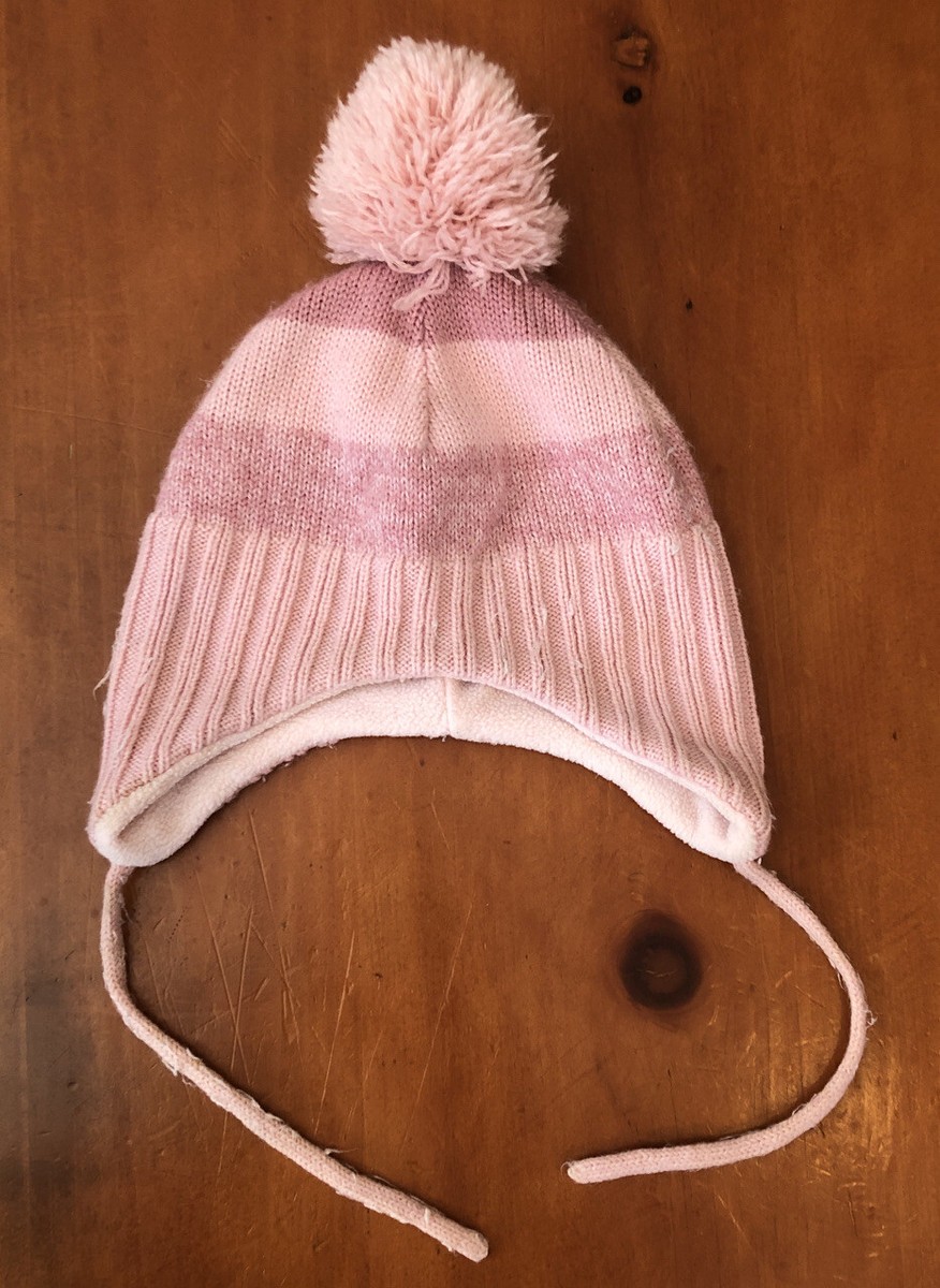H&M Baby Girl Beanie Pom Pom Hat Front Tie 2-6 Months Pinks  display picture 2