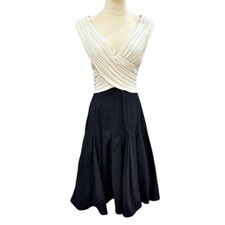 Adrianna Papell Evening Dress Sz 10 Cream Black Taffeta Glam Party Event Elegant