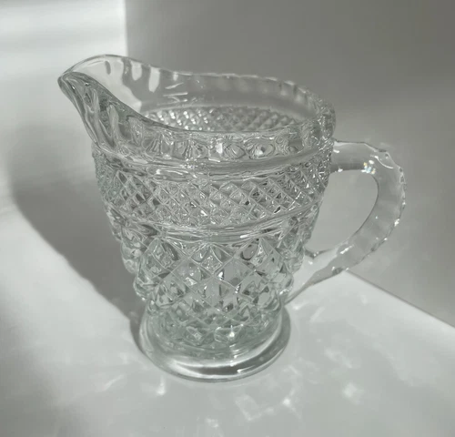 Vintage Anchor Hocking Wexford - Clear Glass Creamer - Diamond Pattern - 4" tall