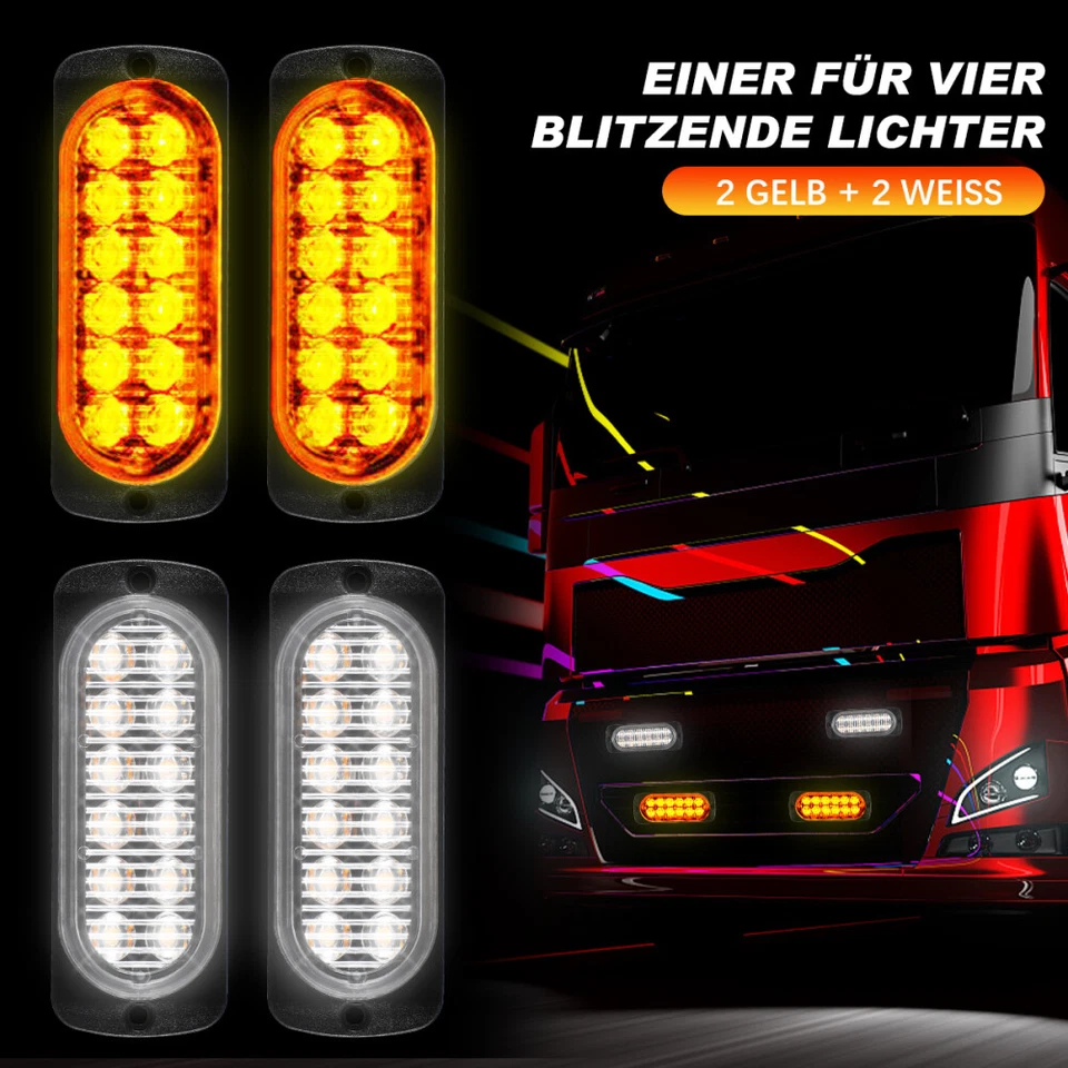 4 X LED Auto Frontblitzer Orange Blitzlicht Warnleuchte LKW Strobe Licht 12V - Bild 2 von 4