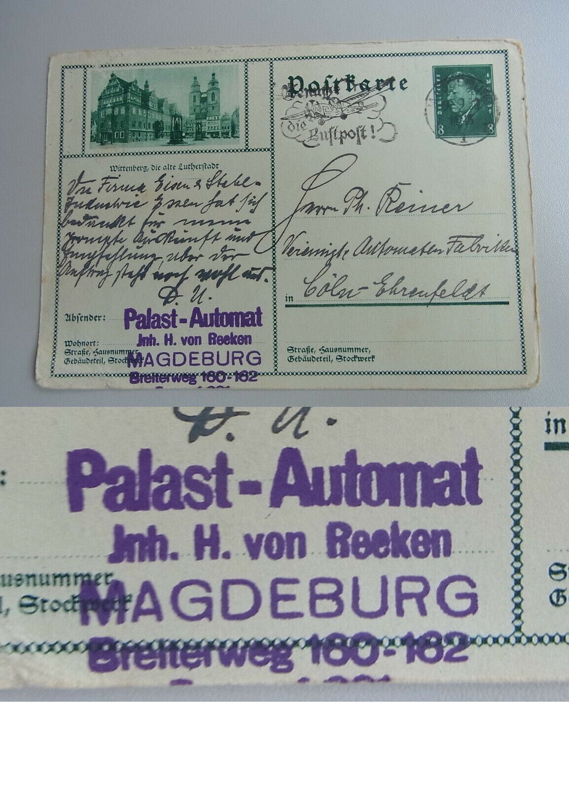 Pk Geschäftspost Magdeburg 1930: Palast-Automat An Vgt. Automaten-Fabriken Köln