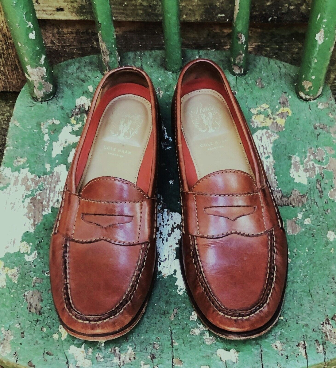 COLE HAAN Hand Sewn PINCH Brown Leather PENNY LOAFERS Seven M