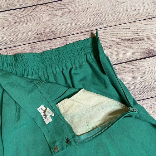 Pantalones Cortos Vintage Años 90 Verde Plisado Frontal Bordado Cintura Pierna Completa Puños Talla 11/12 - Imagen 7 de 8