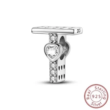 MULA 925 Sterling Silver Letter T DIY Charm Heart AAA CZ Bead For Women Bracelet