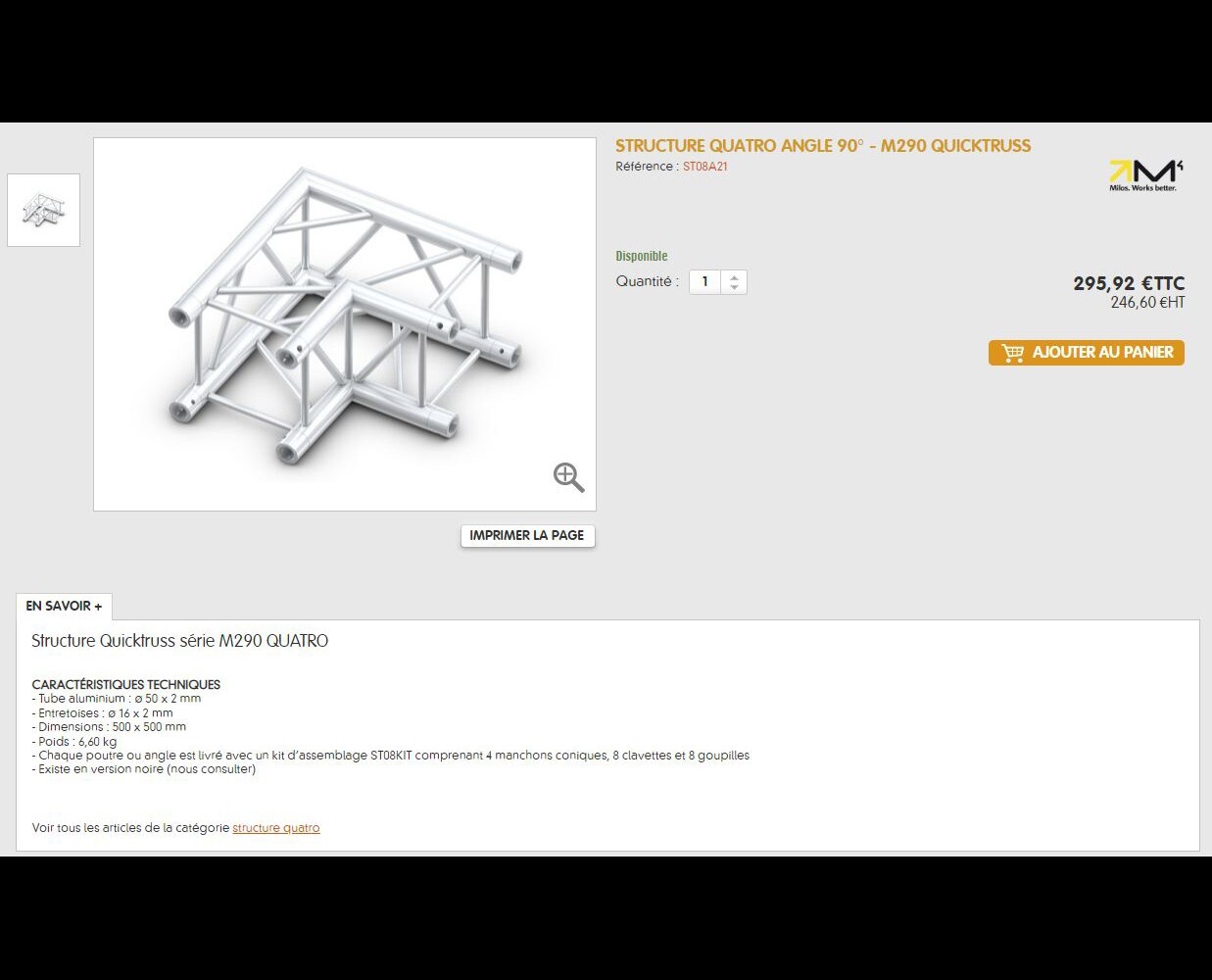 Structure quatro angle 90 M290 Quicktruss stand