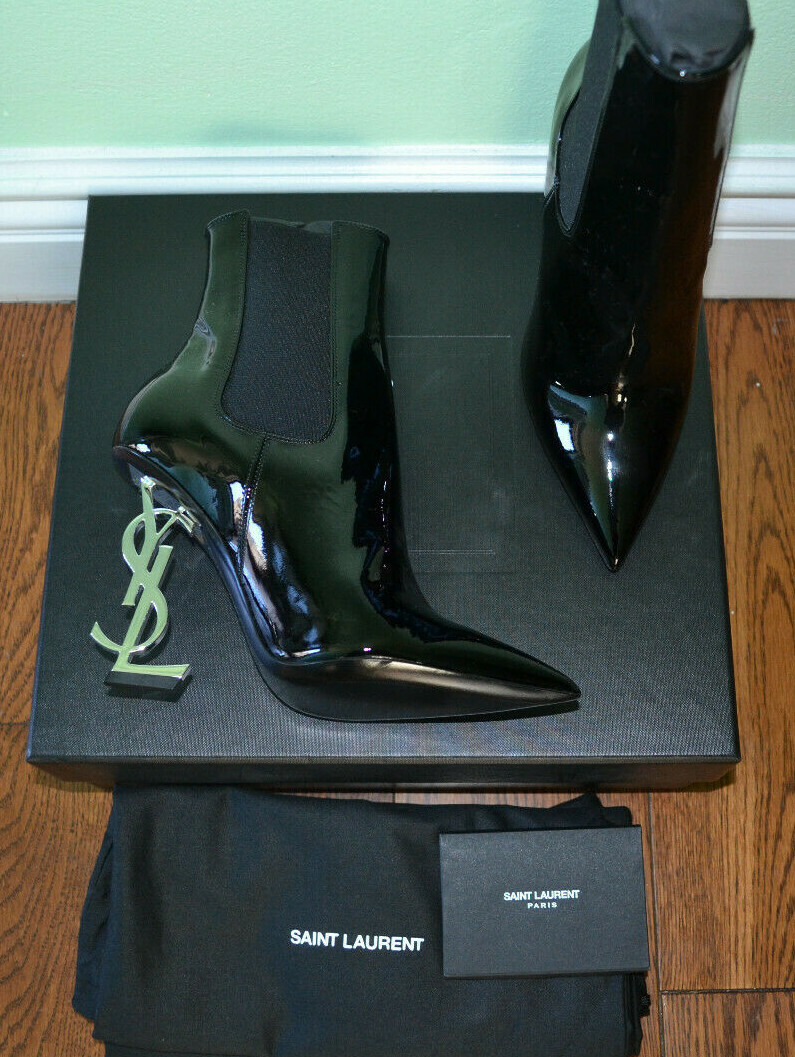 Stivali Stivaletti Nuovi con scatola Saint Laurent Opyum 110 in pelle verniciata $1495 taglia 5 US 35 EU