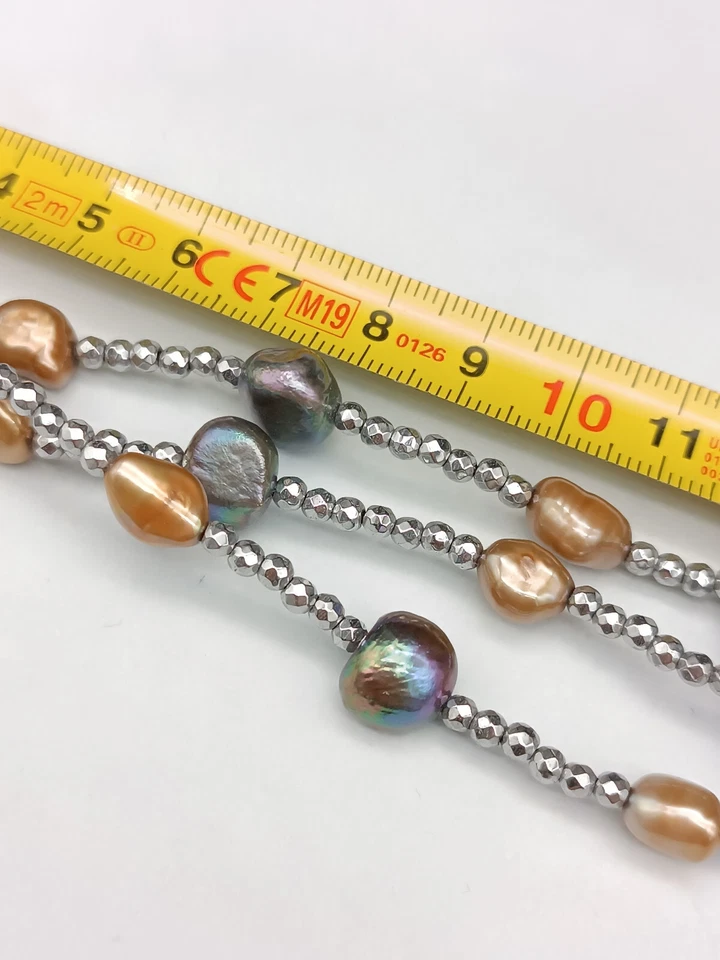 Bracciale donna perla naturale multifilo ematite argento 925 - Immagine 3 di 4