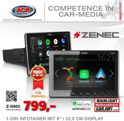 ZENEC Z-N965 1-Din Autoradio, Multimediasystem, DAB+, Bluetooth, USB, Android 