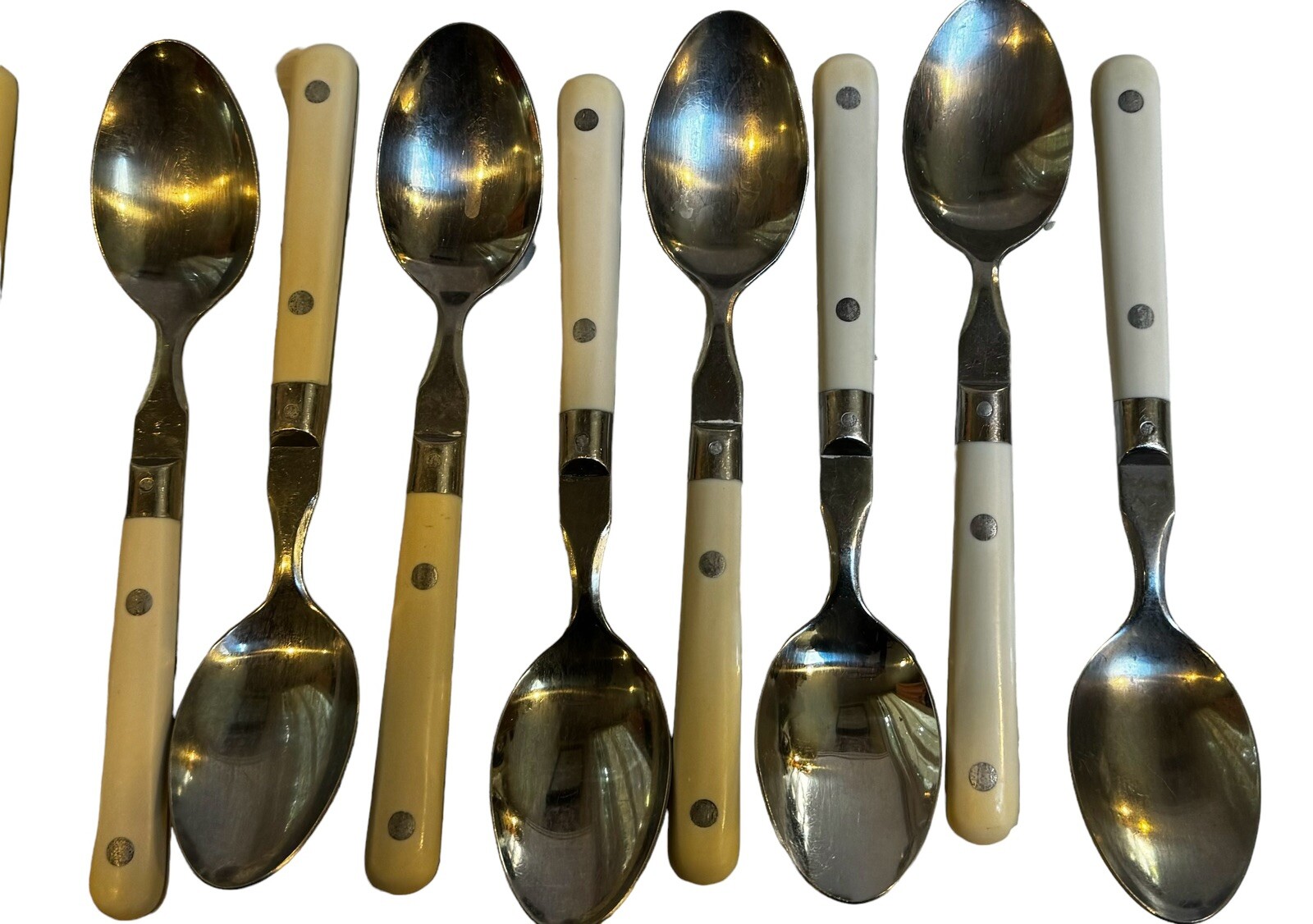 Vintage WF Washington Forge MARDI GRAS White Handle Stainless Flatware 28 Pieces