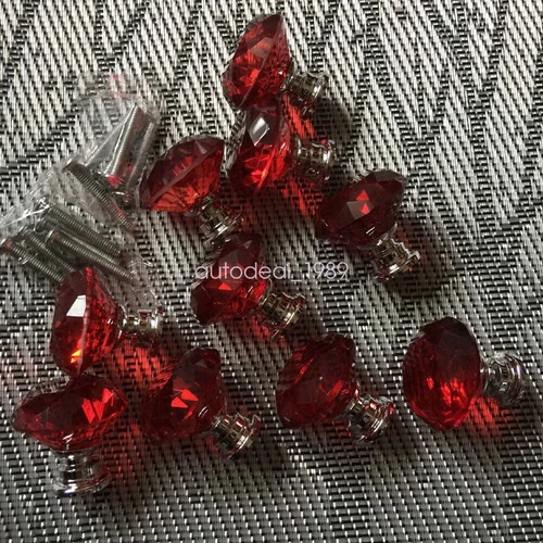 10pcs Red Crystal Glass Kitchen Cabinet Drawer Pull Handle Knobs Replacement - Picture 1 of 5