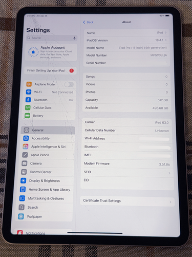 Apple iPad Pro 11-inch 512 GB WiFi+Cellular - 4th Gen - A2435 - BROKEN GLASS - Photo 2/14