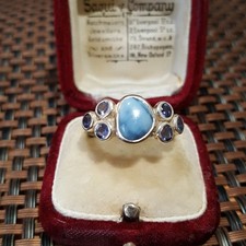 Sterling Silver Ring Peruvian Blue Opal & Iolite Gems UK Size R /US 8.75 / EU 59