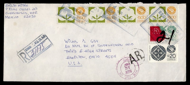 DR WHO 1987 MEXICO EXPORTA REGISTERED CUERNAVACA TO USA R48176