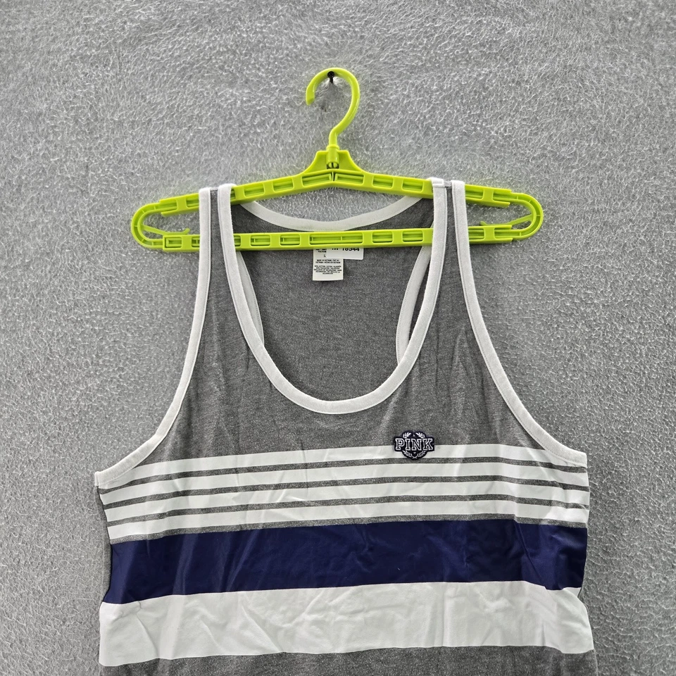 Camiseta sin mangas Victoria's Secret ROSA para mujer L gris bloque de colores logotipo rayas cuello redondo Foto 4 de 4