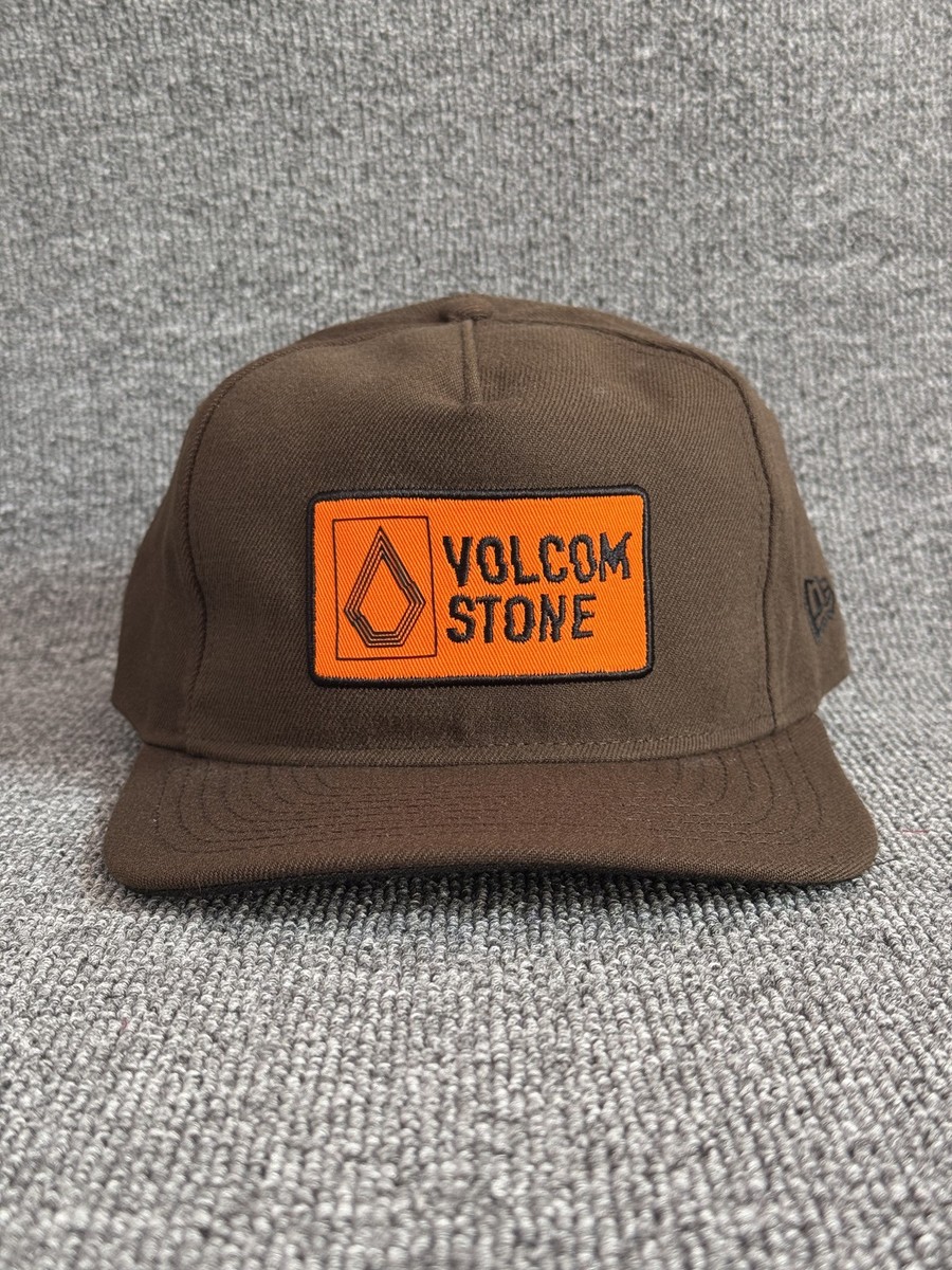 Volcom Stone Brown Flat Brim Snapback Hat Orange Logo Patch