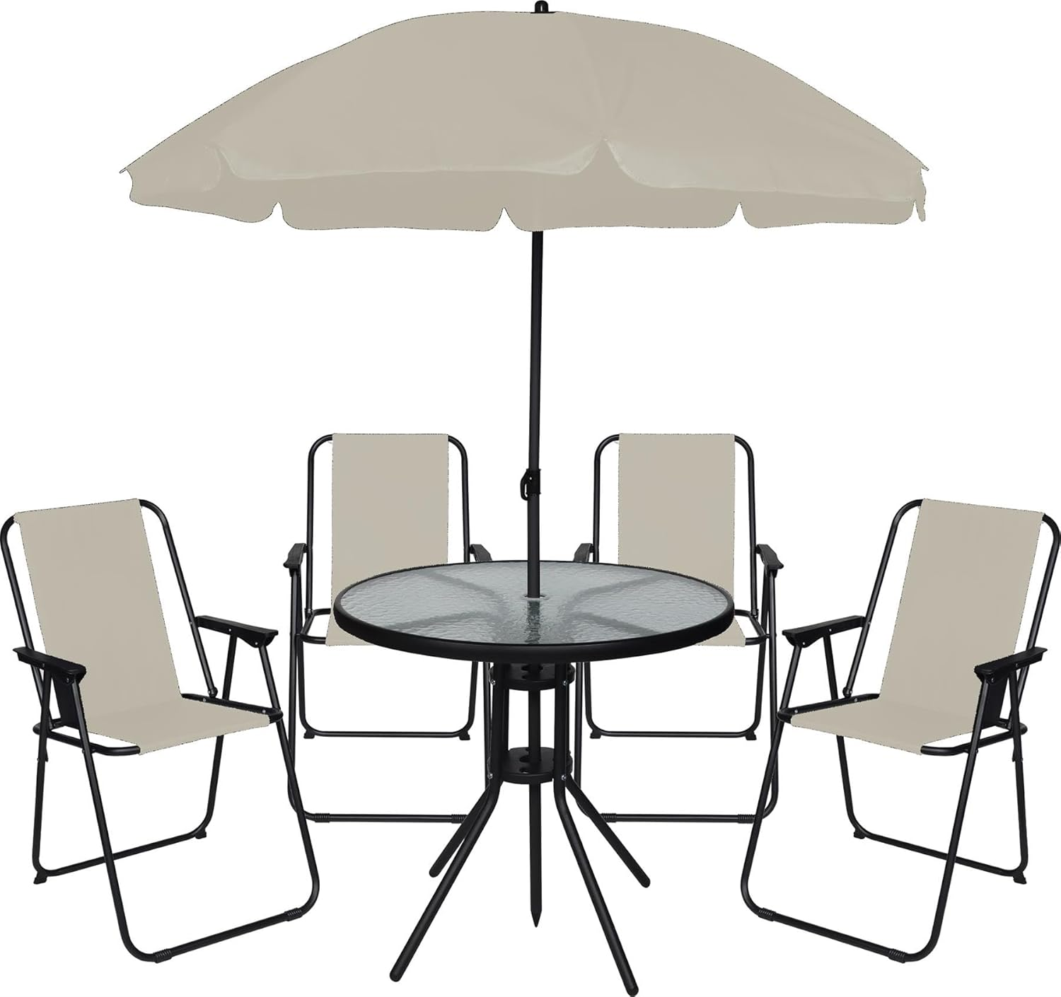 Garden Furniture Set 6 Piece Table Chairs Parasol Foldable Patio Outdoor
