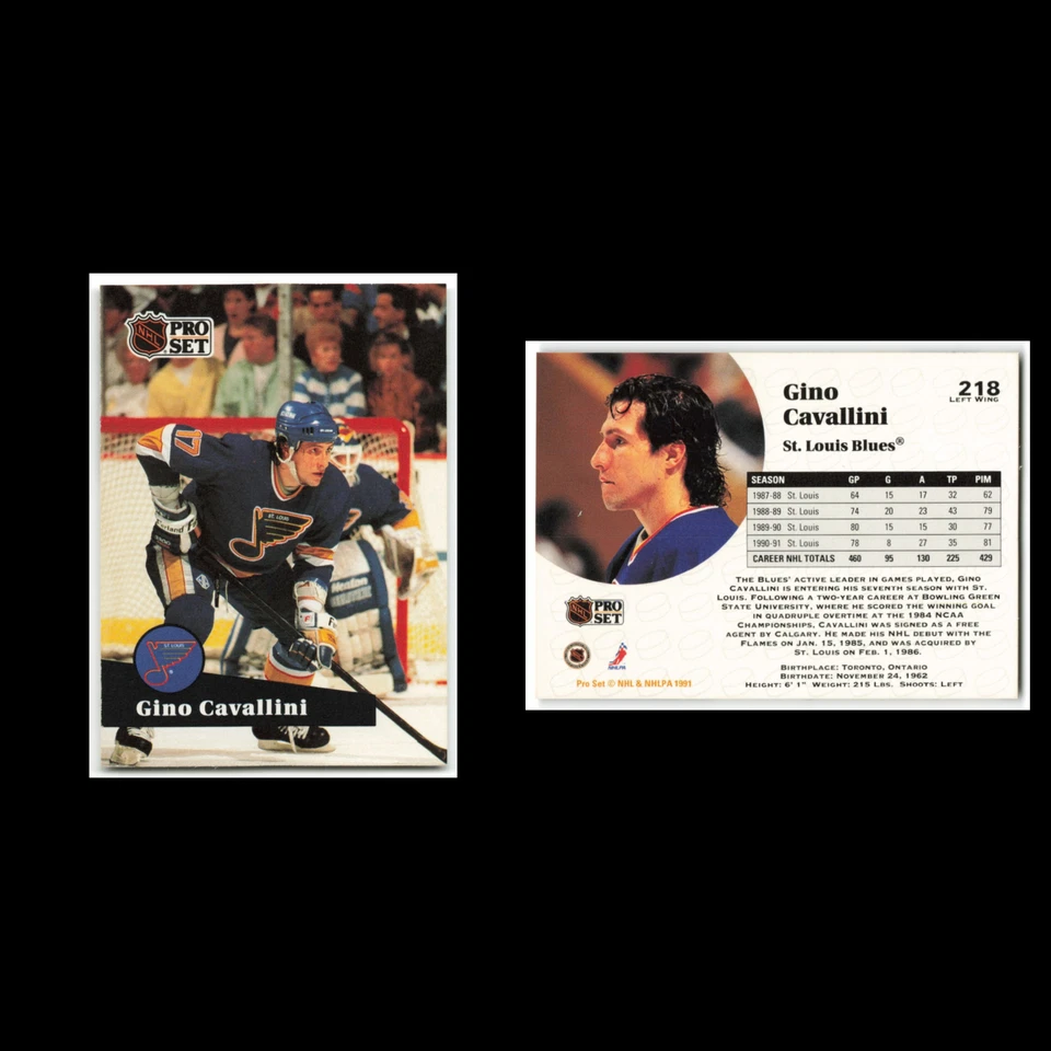 Gino Cavallini #218 1991 Pro Set St. Louis Blues Hockey Card NHL NM - Image 3 of 3