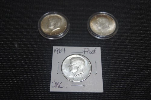 UNCIRCULATED 90% SILVER 1964  P  +  D + MIRROR FINISH PROOF Kennedy Half Dollars
