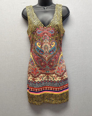 Bebe Y2K Bodycon Dress Womens S Whimsical Paisley Psychedelic Boho Festival USA