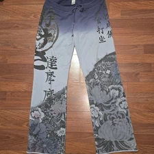 Y2K Lucky Brand Knit Sweatpants Wide Leg Ombre Asian Floral Womens L
