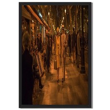 Vintage Evening Street Stroll Framed Canvas Print Romantic City Wall Art Decor