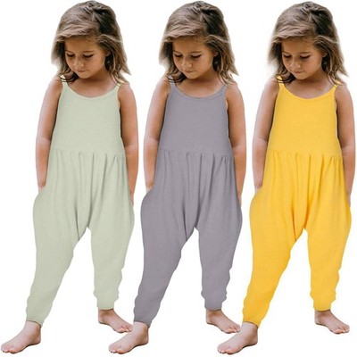 Toddler Girls Baby Kids Solid Jumpsuit Strap Romper Summer Harem Pants Backless