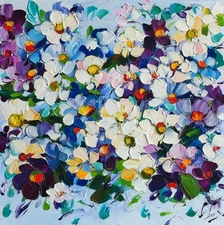 original oil painting Daisy flowers artwork Floral colorful wall art 8*8 inch