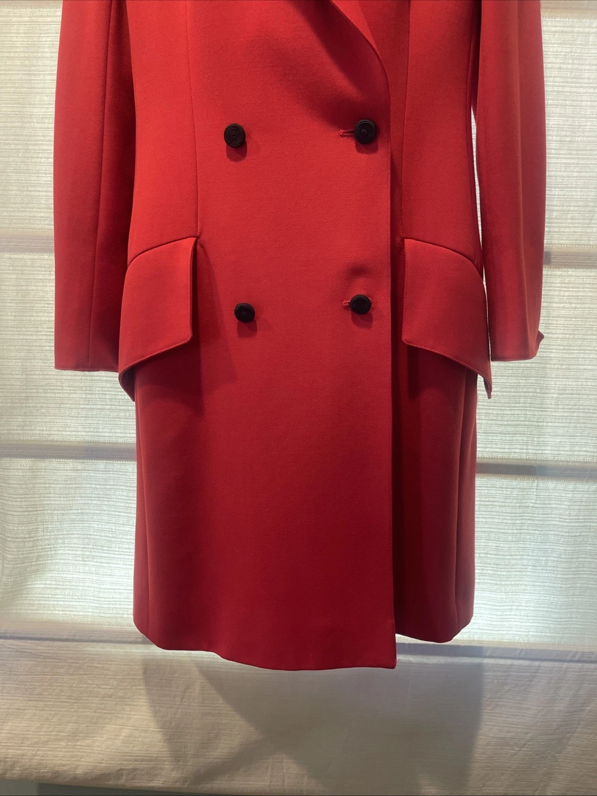 Cappotto doppiopetto vintage Valentino rosso lana gaberdine ~ pezzi ~ logo foderato in seta ~ taglia 6