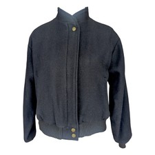 Vintage Woolrich Black Wool Bomber Jacket Mens Bi-Swing Sz S/M