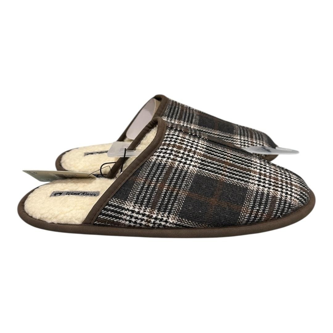 WindRiver Slippers Mens Size 13 Brown Plaid Mule Faux Fur House Shoes Indoor