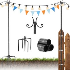 2 Pack Outdoor String Light Poles, Metal Lights Hanging Pole with 2 Hooks and R