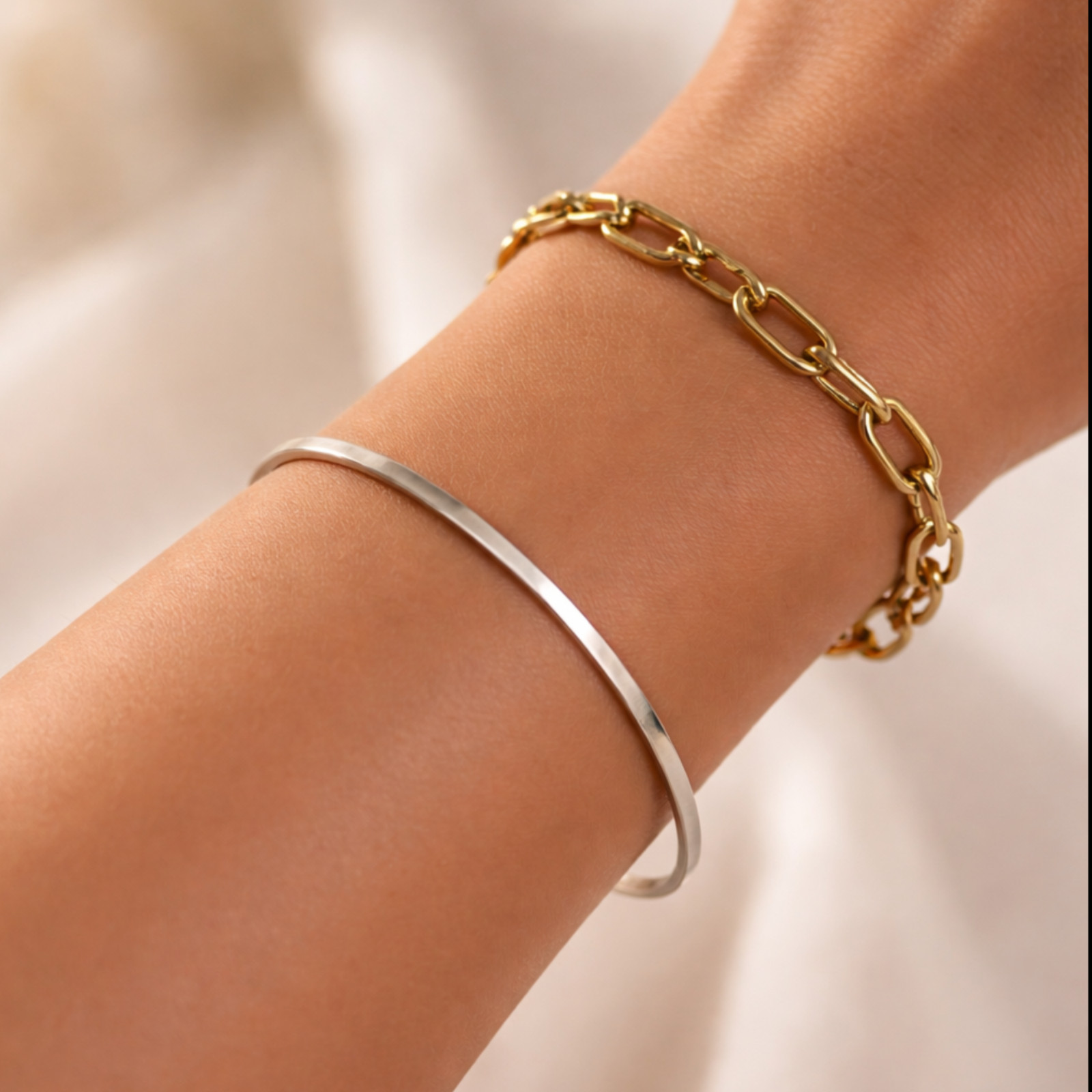 Solid Silver Square Edge Bangle Fully Hallmarked … - image 1