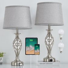 Nightstand Table Lamps for Bedrooms Set of 2 with USB C A, Bedside Lamps with...