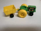 vintage Fisher-Price Little People Farm Fun tractor and cart toy. Green & Yellow