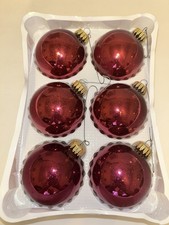 Vintage Box Of Shiny Burgundy Red Glass Christmas By Krebs Ornaments