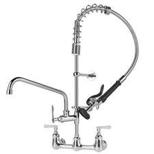 Commercial Kitchen Faucet with Pre Rinse Sprayer 8 Inch Center Wall Mount Sin...